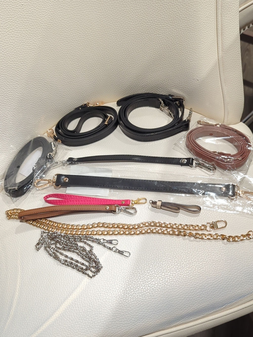 Interchangeable Purse Strap Set with Pink, Black, Brown & Gold Options